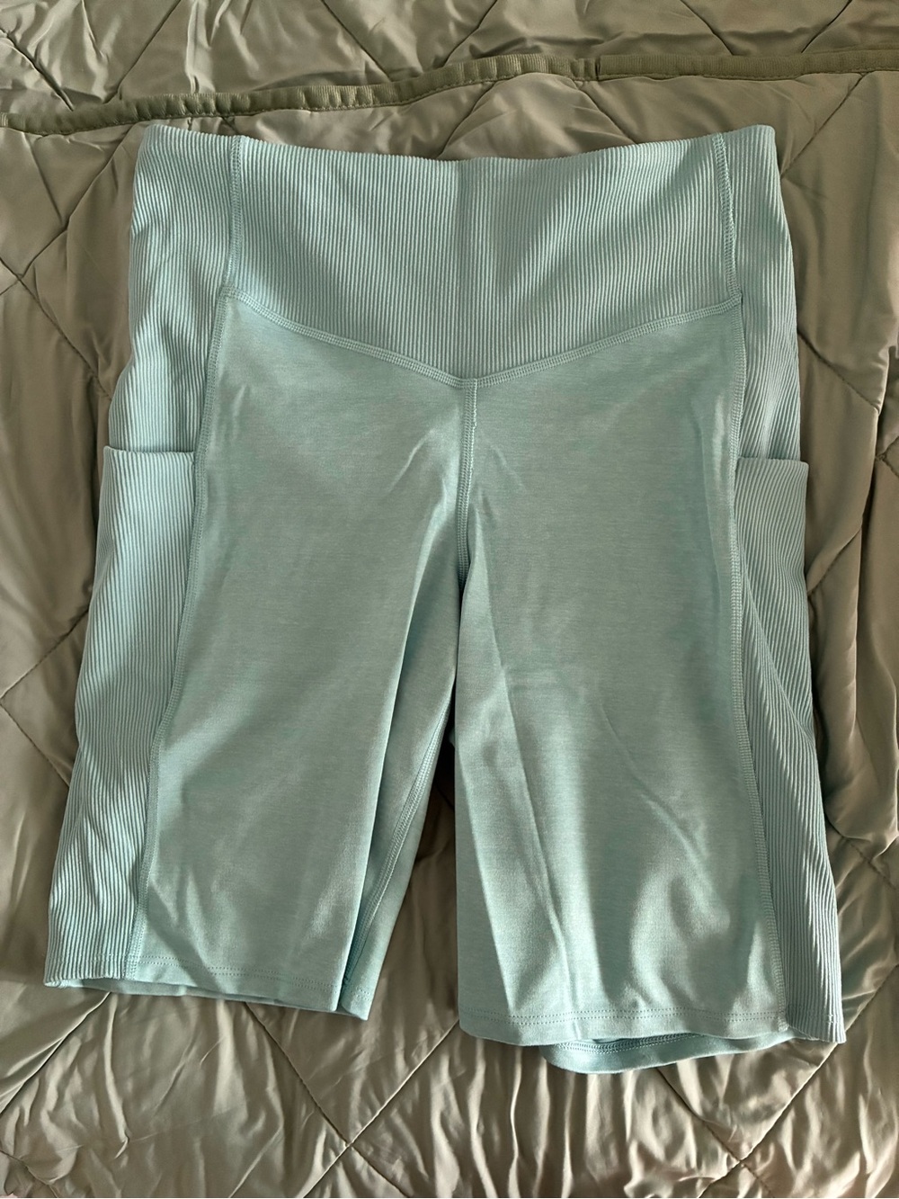 The North Face Light Aqua High-Waist Ribbed Bike Shorts